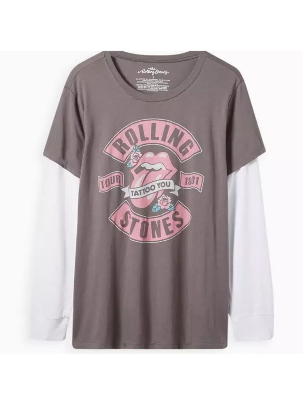 5X • Torrid • Rolling Stones Classic Fit Long Sleeve 2Fer Tee - Cotton Grey
